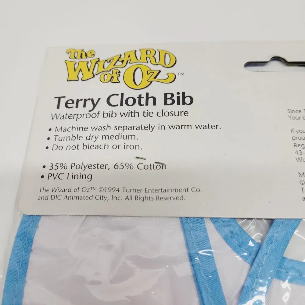 Vtg 1994 Wizard of Oz Baby King Terry Cloth Waterproof Bib NOS Yellow Brick Road